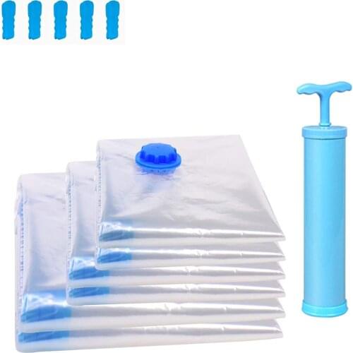 1Pcs Vacuum Storage Bag Durable Foldable Reusable Space Saver Thickened Seal Transparent Bags Pillow Clothes Organizer Hand Pump