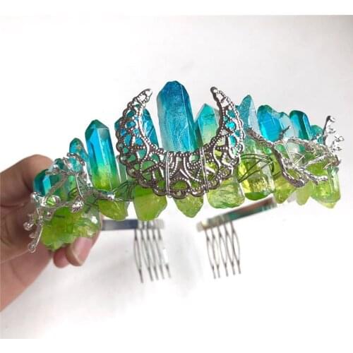 Colorful White Natural Quartz Crystal moon headband party bridal party jewelry headdress gift witch mysterious power