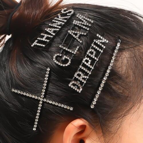 Rhinestones Metal Letters Barrettes Hairpin for Women Hair Clip Hair Pins Girls Black Hairpins Headdress Hair Accessories