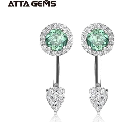 Green Sapphire Sterling Silver Stud Earring Women Fine Jewelry Created Sapphire Green Shiny Colorful Stone S925 Wedding Earring