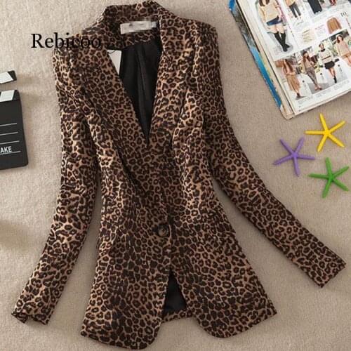 Women Blazer Leopard Print Suit Jacket Female One Button Outerwear casual Long Sleeve coat Plus Size 3Xl