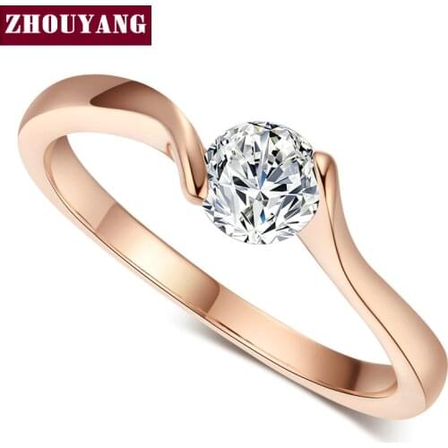 ZHOUYANG Wedding Ring For Women Concise 4mm Round Cut Cubic Zirconia Rose Gold Color Engagement Fashion Jewelry ZYR239 ZYR422