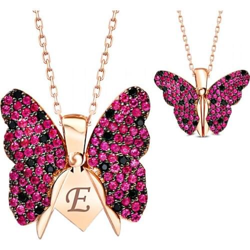 925 Sterling Silver Rose Plated Women Necklace with Open Close Butterfly Design