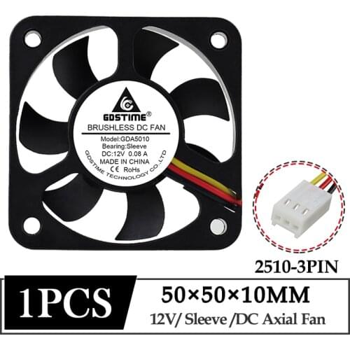 1Pcs Gdstime DC 12V Fan 50X50X10mm 50mm Axial Brushless Cooling Fan 5cm 50mmx10mm CPU Laptop Video Card Cooler