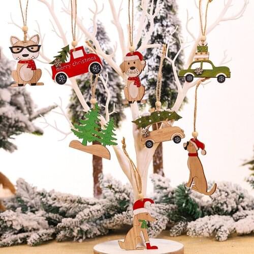 2 Pcs Christmas Car Wooden Pendants Xmas Tree Hanging Ornaments DIY Wood Crafts Kids Gift Xmas Tree Hanging New Year Decorations