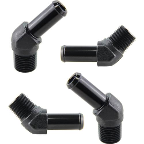4PCS ALUMINUM 3/8" NPT MALE 45 DEGREE TO 1/2" HOSE BARB NIPPLE AN8 FITTING BLACK