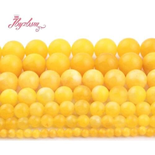 6-12mm Round Ball Candy Yellow Jades Beads Smooth Beads Stone for Women Fashion Necklace Bracelets Earring Jewelry Making 15"