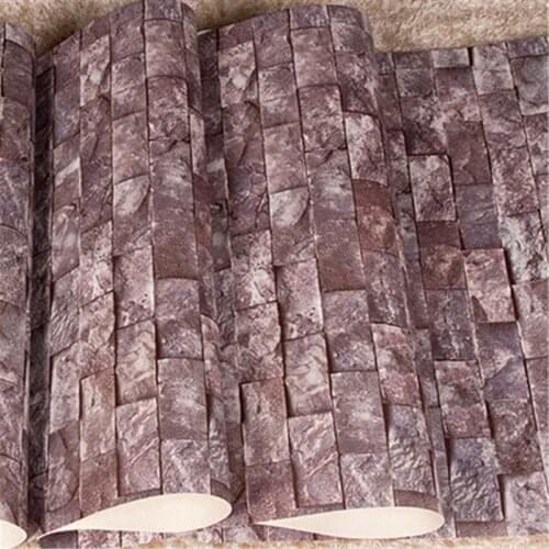 Beibehang10M Roll Stacked Brick/Stone Brown/Grey/Beige Vinyl waterproof bedroom Wallpaper Designer Tan Tuscan Faux Brick Wall