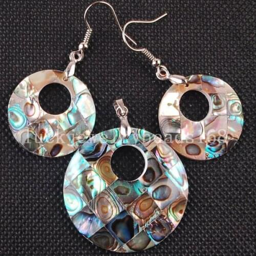 Free Shipping Women Fashion New Zealand Abalone Shell Round Earring Pendant 1 Jewelry Set C3256