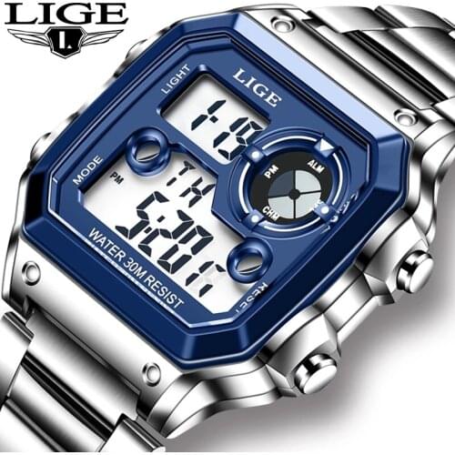 Electronic Watch Men Sport Waterproof Date Alarm Wristwatch 2021 LIGE New Fashion Mens Watches Top Brand Luxury Chronograph+Box