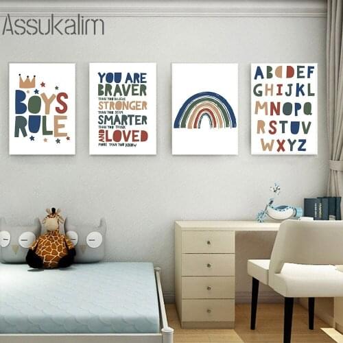 Quotes Canvas Painting Rainbow Art Print Alphabet Poster Nursery Rule Pictures Nordic Posters And Prints Boys Bedroom Decor