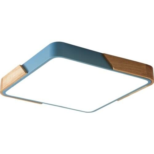 Dimmable Led Surface Ceiling Light PUZHUOER 36W 40*40*5cm Iron+Wood Living Room Light Macaron Ceiling Lamp