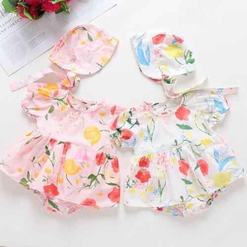 Infant Baby Girls Cotton Short Sleeve Jumpsuit Floral Printing Summer Baby Girls Clothes Toddler Baby Girl Dress Romper