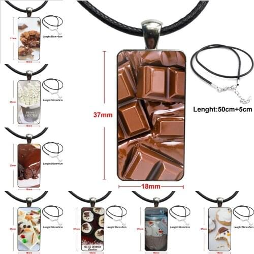 For Wedding Melted Snowman Chocolate Necklace With Steel Plated Glass Cabochon Choker Long Pendant Rectangle Necklace