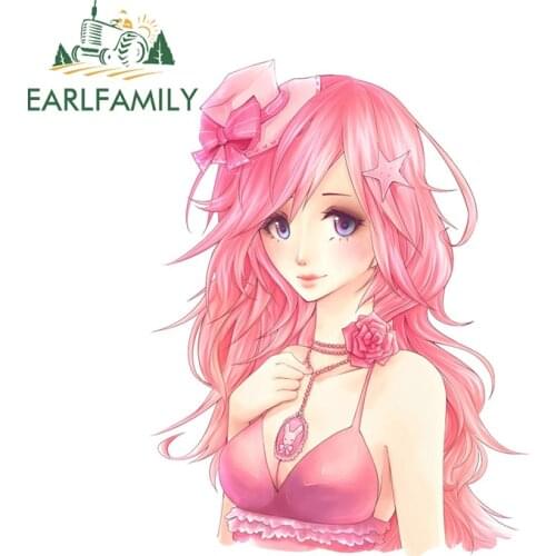 EARLFAMILY 13cm x 10.1cm for Pink Cute Anime Girl Vinyl Car Stickers Personality 3D Decal Occlusion Scratch Motorcycle Sunscreen