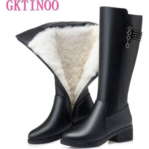 GKTINOO Women Long Boots 2020 New Genuine Leather Female Winter Boots Fashion Big Size 35-43 Wool Thick Snow Shoes Women