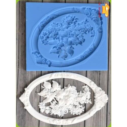 LX Molds Soft Silicone Mold Relief Frame Border Bouquet of Flowers Cup Cake Mould