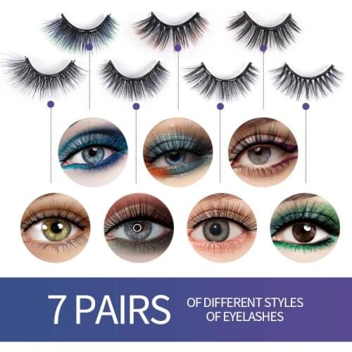 MAGEFY 3D Magnetic Eyelashes 7 Pairs Color Mixed Set Thick False Eyelashes Magnetic Eyeliner Waterproof Lasting Reusable TSLM2
