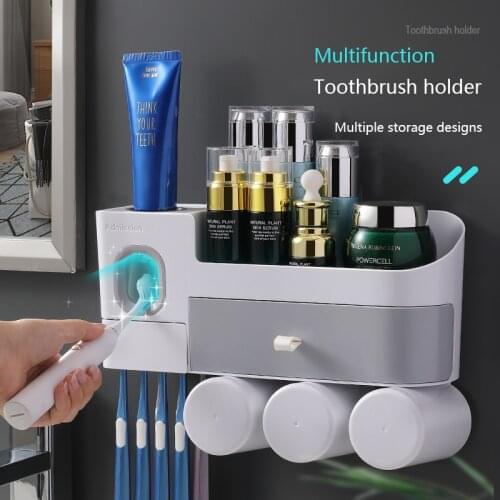 Magnetic Adsorption Inverted Toothbrush Holder Automatic Toothpaste Squeezer Dispenser Storage Rack Bathroom Accessorie Qdrr *33