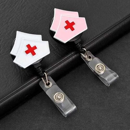 Metal Nurse Hat Doctor Nurse Hospital Badge Reel Retractable ID Badge Holder With 360 Rotating Alligator Clip Name Holder