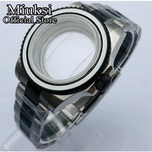 Miuksi 40mm sapphire glass silver black watch case fit NH35 NH36 ETA 2836,Miyota 8205 8215 821A,Mingzhu DG2813 3804 movement