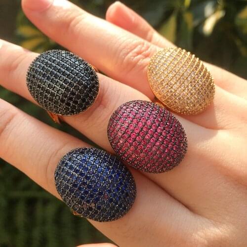 Funmode Fashionable Colorful Cubic Zircon Oval Shape Women Rings Gold Color Adjustable Rings CZ Pave Rings Wholesale FR05