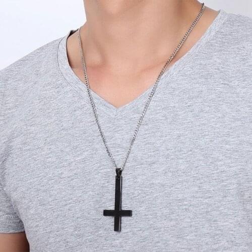 Stainless Steel Upside Down Cross Necklace Inverted Cross Pendant with Chain