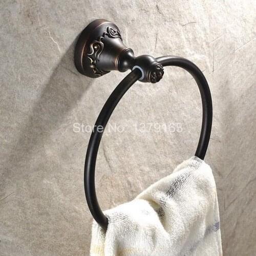 NEW Bathroom Accessory Wall Mounted Black Oil Rubbed Bronze Brass Beautiful Pattern Towel Ring Towel Rack Holder aba446