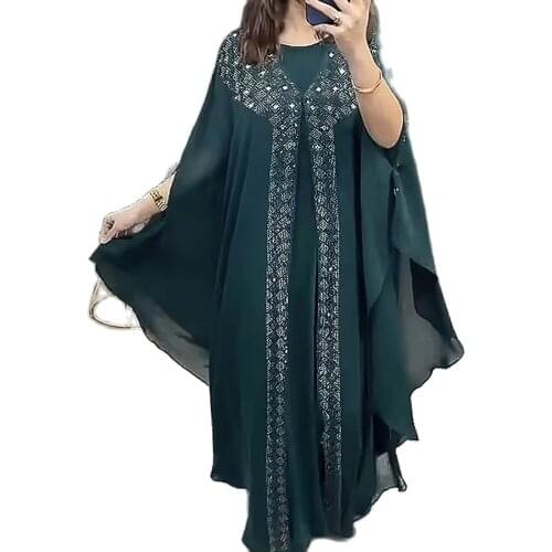 New Style Classic African Womens Dashiki Fashion Abaya Stylish Net O Gauze Lace Loose Long Dress + Inside 2 Piece Free Size
