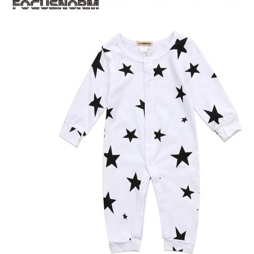 Infant Baby Boys Girls Casual Stars Printed Single Breasted Long Sleeves Romper Jumpsuit Cotton Outfits Clothes