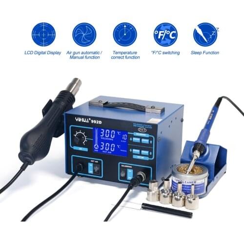 YIHUA 992D Hot Air Soldering Station SMD Blue Ferroalloy Iron Holder Soldering Iron Station Set For Soldering