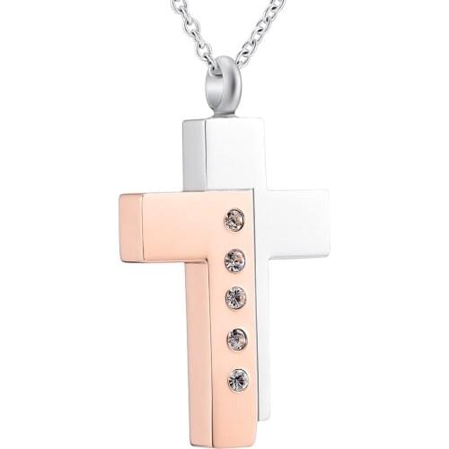 Stitching Crystal Cross Shape Urn Pendant Memorial Jewelry for Ashes Keepsake Stainless Steel Funeral Gift