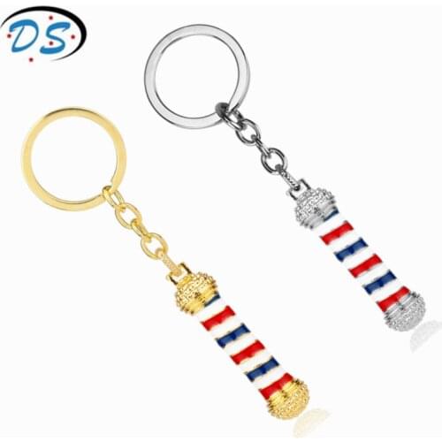 Barber Shop Keychain Barber Pole Pendant key holder Hairdresser Trendy Keyrings trinket chaveiro souvenir