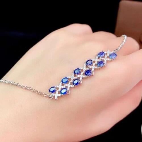 Luxurious wide fence geometry natural blue sapphire Bracelet Natural gemstone bracelet S925 silver woman party gift jewelry