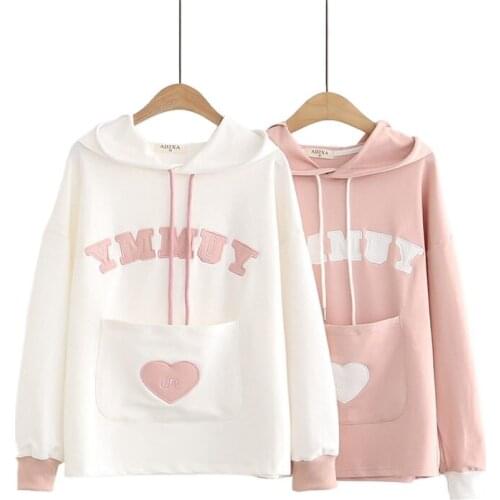 Thin Hoodies Women Casual 2021 New Spring Long Sleeve Cotton Hooded Sweatshirts Harajuku Cute Patch Letters Pullover 35-013