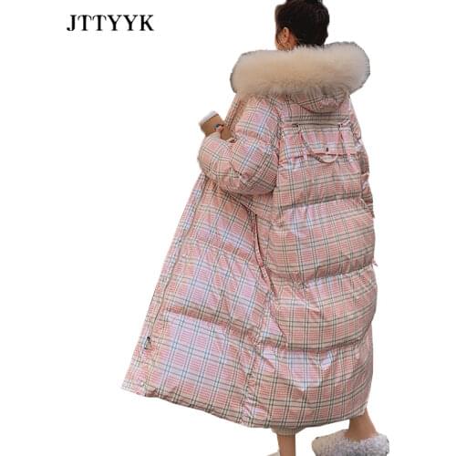 Streetwear 2021 Winter Down Jacket Women Long Coat Hooded Cotton Padded Female Coat Loose Stripe Warm Outwear Womens Parkas