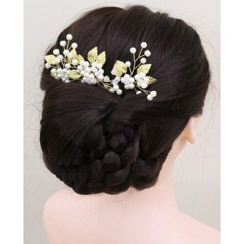 Vintage Gold Leaf Wedding Hairpins Handmade Pearl 3PCS Headpieces Bridal Headwear Women Hair Clip Hair Accessories for Bride