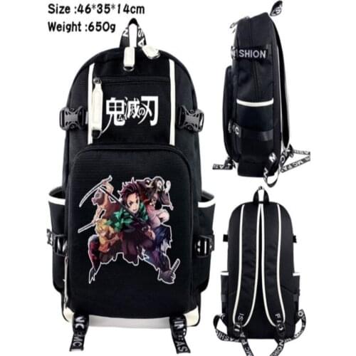 Japanese Anime Demon Slayer: Kimetsu no Yaiba Bookbag School Bags Canvas USB Laptop Backpack Cartoon Travel Backpack Rugzak