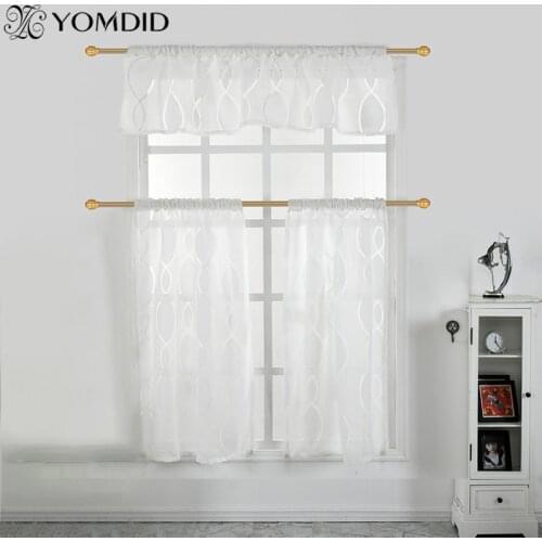 White Coffee Curtain for kitchen Half Window Tulle Curtains 3Pcs Set kitchen Living Room Curtains Cut flower Bubbles Short Tulle