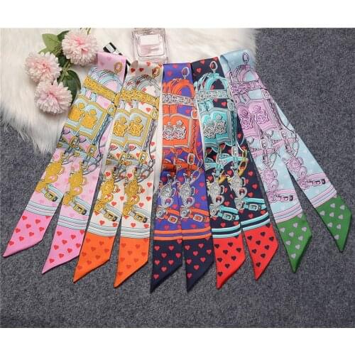 Natural Silk Brand Women Scarf 100% Real Silk Scarf Luxury Heart Print Foulard Hair & Bag Scarves Design Fashion Neckerchief