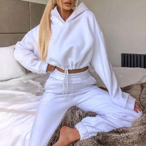 Women‘s 2 Piece Set Casual Sport Outfits Tracksuit Hoodies Long Sleeves Sweatshirt Sweatpants Soild Casual Sportswear Suit #40