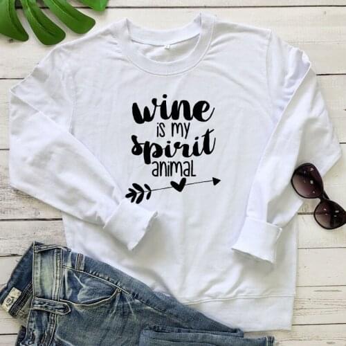 Wine Is My Spirit Animal Sweatshirt Women Long Sleeve Jumper Day Drinking Pullovers Sarcastic 90s Alcohol Addict Sweatshirts