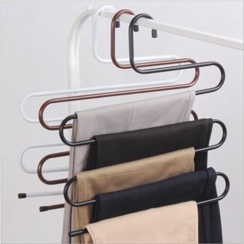 1/2/4Pcs 3D S Shaped Trouser Hangers Magic Stainless Steel Space Saving Pants Hanger 5 Layers MultiFunctional Clothes Hangers