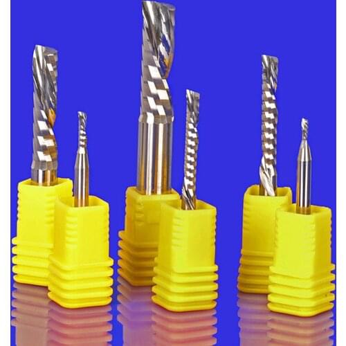 1pc Shank 4/5/6/8mm Left Spiral milling cutter down cut one Flute router bit CNC Router end mill carbide milling cutter Tools