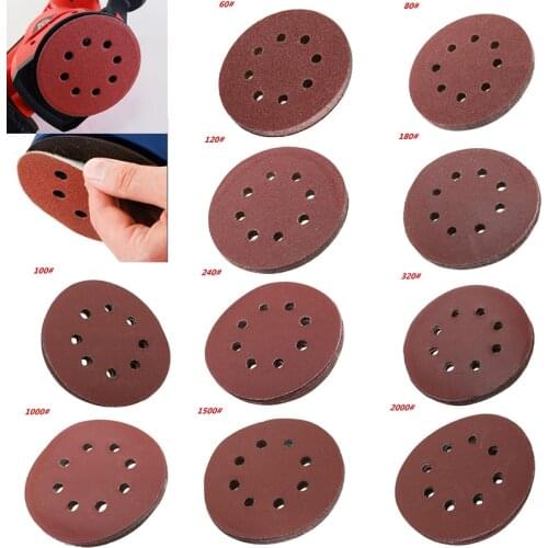 10pcs/Set 125mm 5" Hook Loop Sanding Discs 8 Hole Sandpaper Pads Set 60Grit-2000Grit accessories