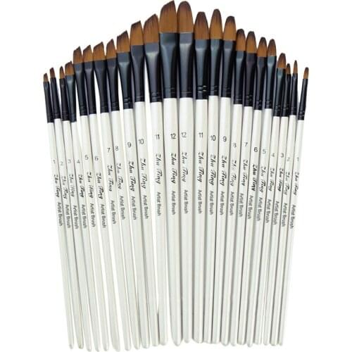 12pcs Nylon Hair Wooden Handle Watercolor Paint Brush Pen Set For Learning Diy Oil Acrylic Painting Art Paint Brushes Supplies
