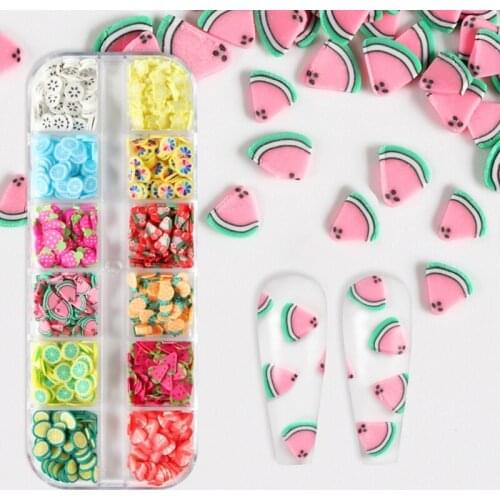 12 Grids/Box Fruit Soft Polymer Clay Slices UV Epoxy Resin Mold Filler DIY Crafts Jewelry Making Material Nail Decor