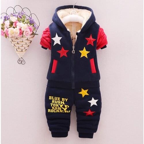 2021 New Fashion Baby Boys/Girls Clothes Winter Velvet Warm Stars Coat+Pants 2pc/Sets Kids Sport Suit Outfits Newborn Clothing