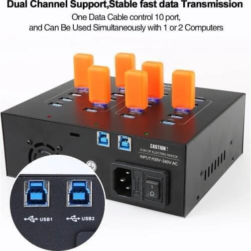 20-Port USB 2.0 hub with internal 100W power supply Keyboard stickers data speeds up to 5Gbps can be achieved