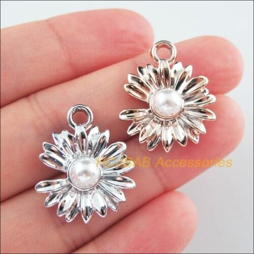 30Pcs Retro Dull Silver Plated KC Gold Color Acrylic Daisy Flower Charms Pendants 21x24mm